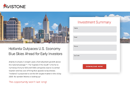 Avistone Atlanta landing page design